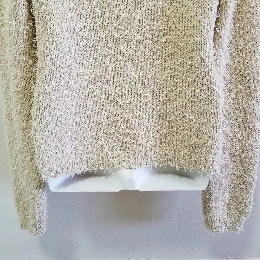 Alexis Womens Sweater Cropped Beige Cream Textured Tab Hue Side Slit Scoop M
